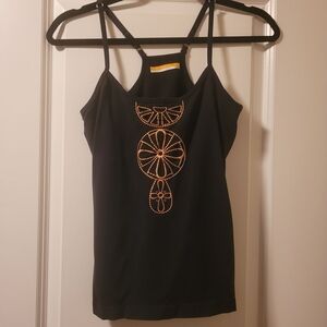 Lucy Lux Women's Size S Nylon Lycra Sport Tank Embroidered black racer back